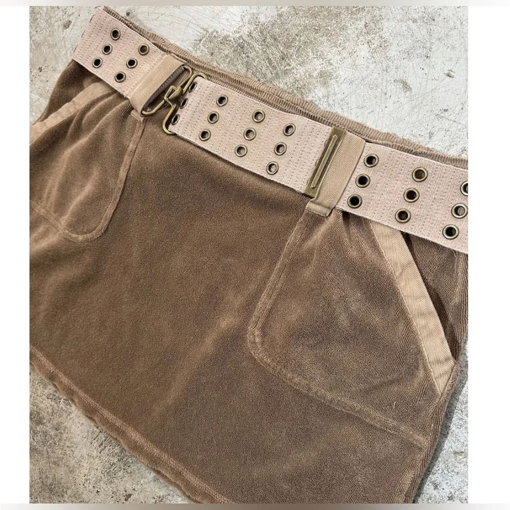 Juicy couture rare vintage Y2K mini cargo brown terrycloth skirt with belt